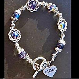 Silver with Swarovski Blue/Purple AB Faceted Crystals Toggle Clasp with Charm